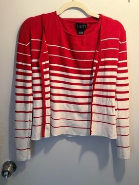 Finity Red and White Striped Open-Front Cardigan with matching tank